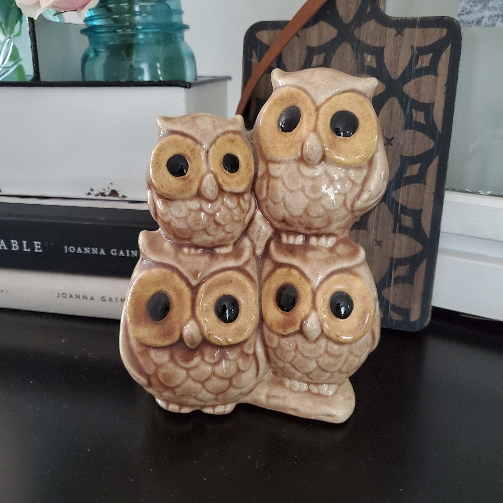 Vintage Tan and Brown Ceramic Owl Decor
